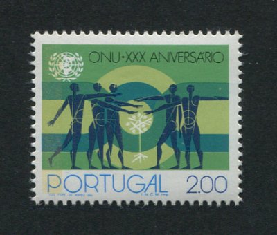 1975 - Afinsa nº 1258a. 30º Aniversário da Nações Unidas. Selo de 2$00 novo SEM CHARNEIRA (**) e com goma original. COM TARJA FOSFORESCENTE. Em boas condições.