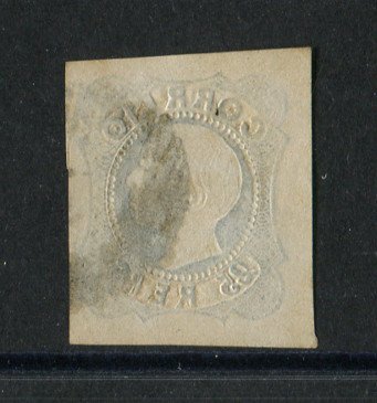 1855/56 - Afinsa nº 7. D. Pedro V, cabelos lisos.Selo de 25 reis usado. Boas margens. Pequena transparência/furo de alfinete. EXEMPLAR DE 2ª ESCOLHA.