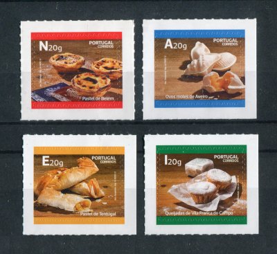 2017 - Afinsa nº 4833/4836. Doces Tradicionais de Portugal - SELOS AUTOADESIVOS (1º grupo). Série completa nova sem charneira. Goma original. Em boas condições.