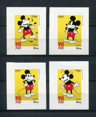 2018 - Afinsa nº 5033/5036. Mickey - 90 Anos. Série completa sem charneira. SELOS AUTOADESIVOS. Em boas condições.