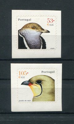 2001 - Afinsa nº 2753b + 2755b (selos da caderneta). Aves de Portugal. Série AUTOADESIVA nova. Em boas condições.