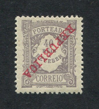 Porteado - 1911 - Afinsa nº 18a. Selo de 40a novo, COM CHARNEIRA (*) e goma original. SOBRECARGA INVERTIDA. Em boas condições.