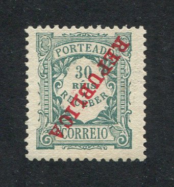 Porteado - 1911 - Afinsa nº 17a. Selo de 30a novo, SEM GOMA. SOBRECARGA INVERTIDA. Em boas condições.