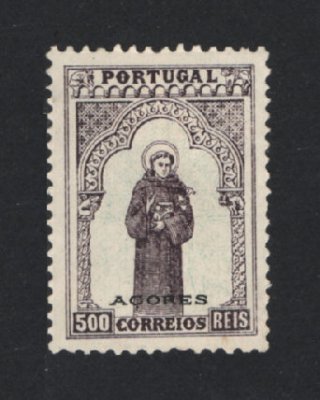 1895 - Afinsa nº 86. 7º Centenário do Nascimento de Santo António. Selo de 500 reis NOVO, COM CHARNEIRA (*) e goma original. Em boas condições.