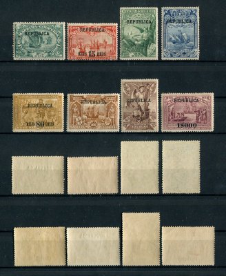 1911 - Afinsa nº 198/205. 4º Centenário da Descoberta do Caminho Maritimo para a India. Com sobrecarga REPUBLICA. Série completa nova SEM CHARNEIRA (**) e com goma original. Em boas condições.