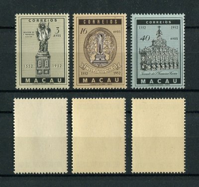1952 - Afinsa nº 368/370. 4º Cent. da morte de S. Francisco Xavier. Série completa nova SEM CHARNEIRA (**) e com goma original. Em boas condições.