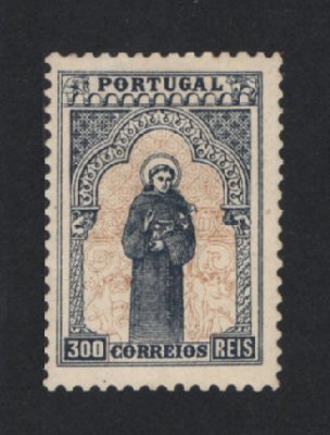1895 - Afinsa nº 85. 7º Centenário do Nascimento de Santo António. Selo de 300 reis NOVO, COM CHARNEIRA (*) e goma original. Em boas condições.
