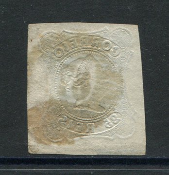 1853 - Afinsa nº 2. D. Maria II.Selo de 25 reis, usado. Boas margens. Apresenta um carimbo forte. EXEMPLAR DE 2ª ESCOLHA.