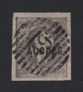 1868 - Afinsa nº 6. D. Luis I. Fita curva não denteado. Selo de 100 reis usado. Boas margens. Em boas condições. EXEMPLAR NORMAL.