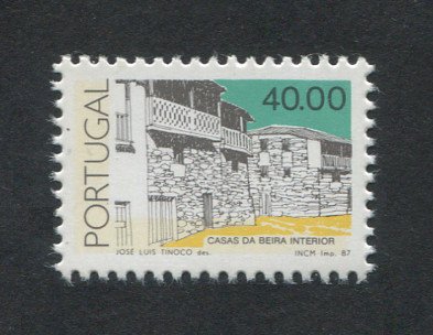 1985-89 - Afinsa nº 1720a. Arquitectura Popular Portuguesa. Selo de 40.00 novo SEM CHARNEIRA (**) e com goma original. COM FÓSFORO AMARELO e GOMA BRILHANTE. Em boas condições.