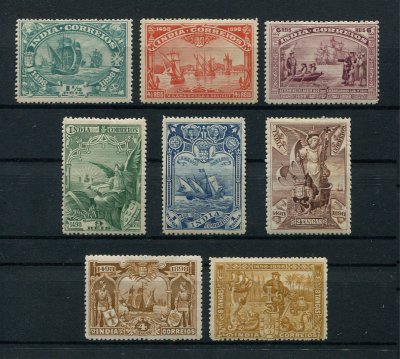 1898 - Afinsa nº 147/154. Descoberta para o Caminho Marítimo para a India. Série completa nova, COM CHARNEIRA (*) e goma original. Em boas condições.