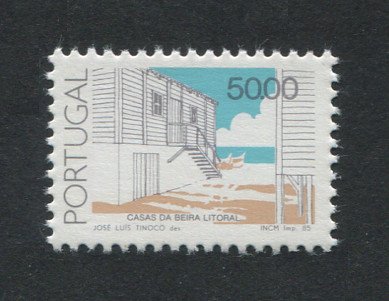 1985-89 - Afinsa nº 1721a. Arquitectura Popular Portuguesa. Selo de 50.00 novo SEM CHARNEIRA (**) e com goma original. COM FÓSFORO AMARELO e GOMA BRILHANTE. Em boas condições.