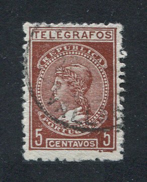 Imposto Postal e Telegráfico - 1921 - Afinsa nº 13a. Imposto sobre Telegramas. Selo de 5c USADO. PAPEL LISO. Em boas condições.