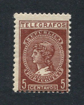 Imposto Postal e Telegráfico - 1921 - Afinsa nº 13. Imposto sobre Telegramas. Selo de 5c novo, SEM GOMA. PAPEL CARTOLINA. Em boas condições.