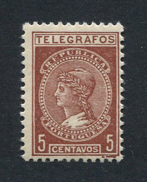 Imposto Postal e Telegráfico - 1921 - Afinsa nº 13. Imposto sobre Telegramas. Selo de 5c novo, COM CHARNEIRA (*) e goma original. PAPEL CARTOLINA. Em boas condições.