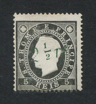1892 - Afinsa nº 27a. D. Luis I com sobretaxa. Selo de 2 1/2r/5r novo sem goma como emitido. SOBRETAXA II, VERDE. Denteado 13 1/2. Com CERTIFICADO DE PERITAGEM. Em boas condições.