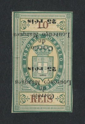 1899 - Afinsa nº 48b. Selo de 25r/10r novo sem goma como emitido. SOBRECARGA INVERTIDA. Em boas condições.
