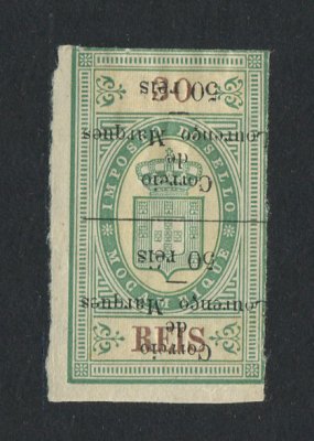1899 - Afinsa nº 49a. Selo de 50r/30r novo sem goma como emitido. SOBRECARGA INVERTIDA. Em boas condições.