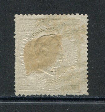 1870/6 - Afinsa nº 37E. D. Luis I, fita direita. Selo de 10 reis usado. Papel liso, DENTEADO 14. Em boas condições.