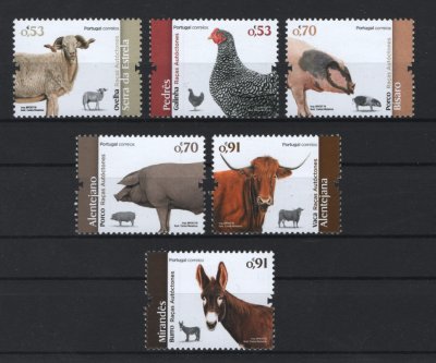 2019 - Afinsa nº 5063/5068. Raças Autóctones de Portugal (2º Grupo) . Série nova sem charneira. Goma Original. Em boas condições.