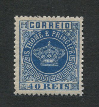 1870 - Afinsa nº 5. Tipo Coroa. Selo de 40 reis novo sem goma como usual. AZUL. Denteado 12 1/2. Em boas condições.
