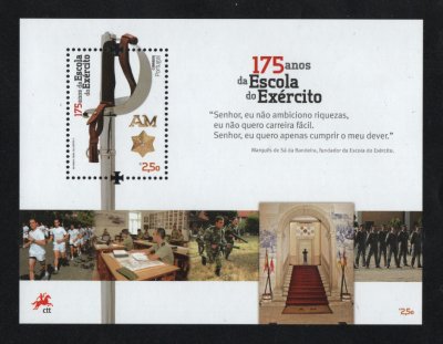 2012 - Bloco nº 458. 150 Anos da Escola do Exército. Novo sem charneira. Em boas condições.