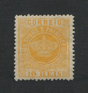1870 - Afinsa nº 2. Tipo Coroa. Selo de 10 reis novo sem goma como usual. Papel fino, denteado 12 1/2. Em boas condições.
