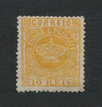 1870 - Afinsa nº 2. Tipo Coroa. Selo de 10 reis novo sem goma como usual. Papel fino, denteado 12 1/2. Em boas condições.