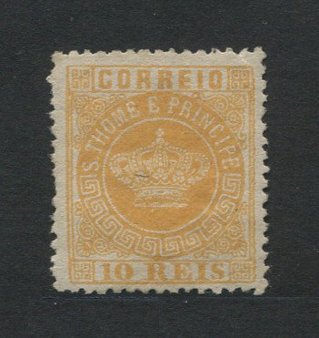 1870 - Afinsa nº 2. Tipo Coroa. Selo de 10 reis novo sem goma como usual. Papel fino, denteado 12 1/2. Tem o denteado ligeiramente irregular.