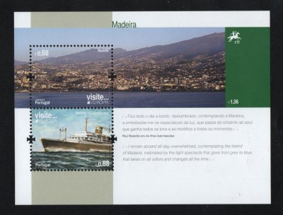 2012 - Bloco nº 465. Europa - Visite (Madeira). Novo sem charneira. Em boas condições.