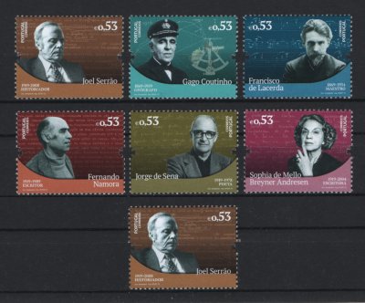 2019 - Afinsa nº 5071/5076. Vultos da História e da Cultura (14º Grupo). Série nova sem charneira. Goma Original. Em boas condições.