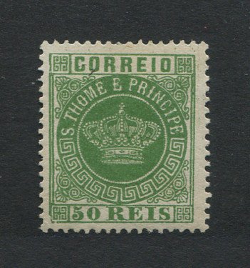 1870 - Afinsa nº 6a. Tipo Coroa. Selo de 50 reis novo sem goma como usual. Denteado 13 1/2. Tipo I. Em boas condições.