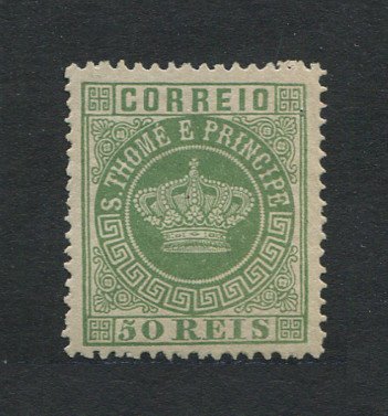1870 - Afinsa nº 6b. Tipo Coroa. Selo de 50 reis novo sem goma como usual. Denteado 13 1/2. Tipo II. Em boas condições.