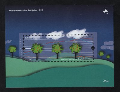 2013 - Bloco nº 489. Ano Internacional da Estatística. Novo sem charneira. Em boas condições.
