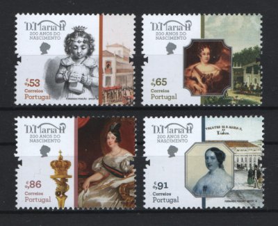 2019 - Afinsa nº 5080/5083. 200 Anos do Nascimento de D. Maria II. Série nova sem charneira. Goma Original. Em boas condições.