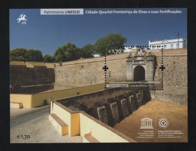 2014 - Bloco nº 511. Património UNESCO - Cidade-Quartel Fronteiriça de Elvas e as suas Fortificações. Novo sem charneira. Em boas condições.