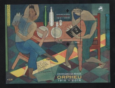 2015 - Bloco nº 519. Centenário da Revista ORPHEU (1915-2015). Novo sem charneira. Em boas condições.
