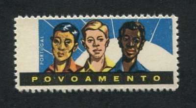 1962 - Imposto Postal. Afinsa nº 16A. Povoamento - Homem de 3 raças. Selo de 1$00 novo sem goma como emitido. ERRO, OMISSÃO DO VALOR e "ANGOLA". Em boas condições.
