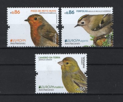 2019 - Afinsa nº 5115/5117. Europa - Aves Nacionais. Série nova sem charneira. Goma Original. Em boas condições.