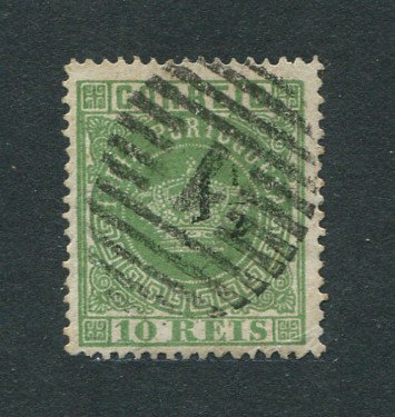 1881 - Afinsa nº 67e. Coroa com sobretaxa. Selo de 1 1/2r/10r USADO. SOBRECARGA MANUAL, Denteado 13 1/2. Em boas condições.