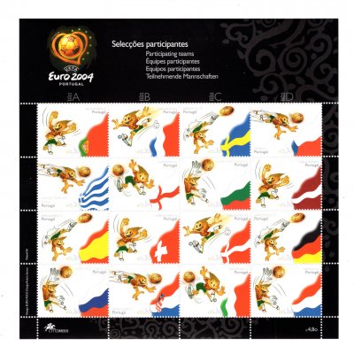 2004 - Folha Miniatura nº 21 - UEFA Euro 2004 - Selecções. Nova sem charneira. Em boas condições.