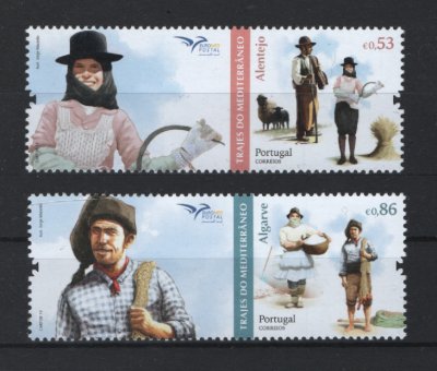 2019 - Afinsa nº 5137/5138. Euromed Postal - Trajes do Mediterrâneo. Série nova sem charneira. Goma Original. Em boas condições.