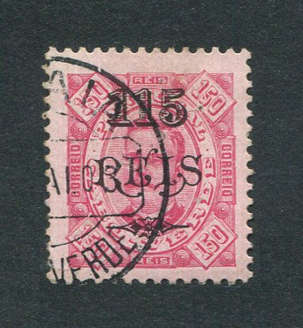 1902 - Afinsa nº 66. D. Carlos I com sobretaxa. Selo de 115r/150r USADO. Denteado 11 1/2. Em boas condições.