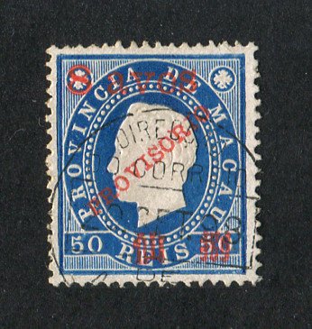 1894 - Afinsa nº 64d. D. Luis I com sobrecarga PROVISORIO e sobretaxa. Selo de 8a/50r USADO. Denteado 13 1/2. Em boas condições.