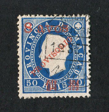 1894 - Afinsa nº 64d. D. Luis I com sobrecarga PROVISORIO e sobretaxa. Selo de 8a/50r USADO. Denteado 13 1/2. Em boas condições.