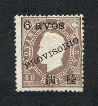 1894 - Afinsa nº 63. D. Luis I com sobrecarga PROVISORIO e sobretaxa. Selo de 6a/40r novo sem goma como emitido. Denteado 12 1/2. Em boas condições.