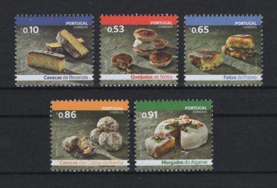 2019 - Afinsa nº 5162/5166. Doces Tradicionais de Portugal (3º Grupo). Série nova sem charneira. Goma Original. Em boas condições.