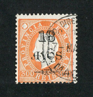 1902 - Afinsa nº 110. D. Luis I com sobretaxa. Selo de 18a/300r usado. Denteado 12 1/2. Em boas condições.