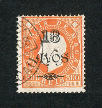 1902 - Afinsa nº 110a. D. Luis I com sobretaxa. Selo de 18a/300r usado. Denteado 13 1/2. Em boas condições.