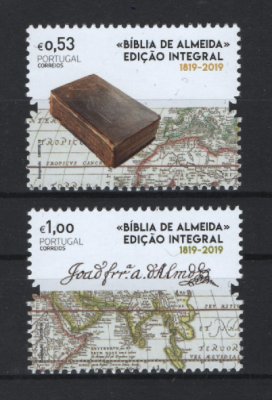 2019 - Afinsa nº 5190/5191. "Bíblia de Almeida" - Edição Integral 1819-2019. Série nova sem charneira. Goma Original. Em boas condições.